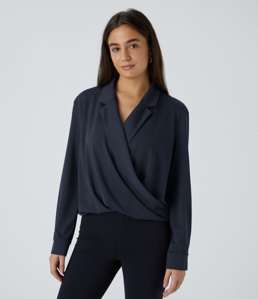 Halara Crossover Long Sleeve Work Shirt in Dark Sapphire Blue Size Medium